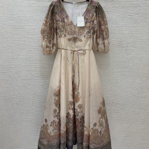 ZIMMERMANN High Quality Latest Heavy Vintage Floral Print Long Waist Dress FZ018