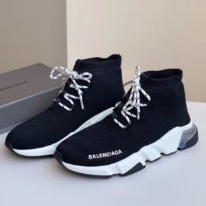 BALENCIAGA Running Shoes Black Knitted Fabric Sneakers Brand Women New Knitted Mesh High Top Men Shoes SH096