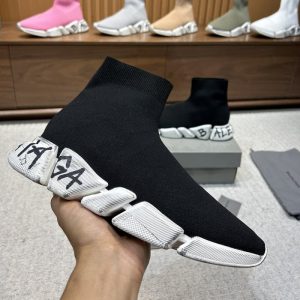 BALENCIAGA Designer Shoes Speed Trainers Mens Shoes Slate Sneakers Graffiti Black White High Top Sock Shoes SH097