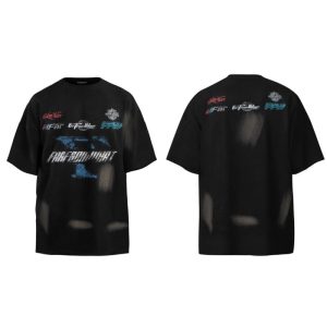 BALENCIAGA Best quality do old short-sleeved t-shirt men and women summer high street loose printed tops black white FZ252