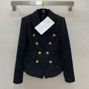 BALMAIN Best Quality Customized Threaded Edge Gold Button Trim Slim Fit Slimming Long Sleeve Blazer Tweed Jacket FZ217