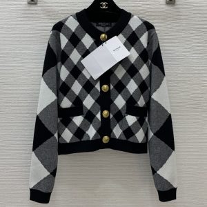 BALMAIN Best Quality New Customized Threaded Lion Head Metal Button Short Round Neck Long Sleeve Knit Cardigan Top FZ221