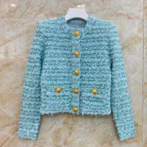 BALMAIN Best Quality Girls light blue limited short jacket buy original custom-dyed yarn FZ219