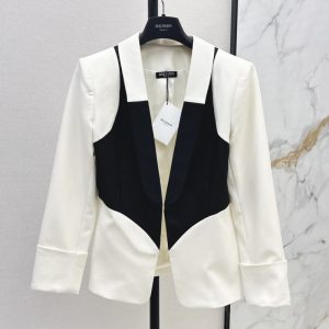 BALMAIN Best Quality Early fall latest black and white patchwork practice waisted suit jacket 30% coton / 70% poliestere FZ227