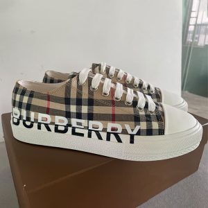 Burberry high quality vintage print plaid canvas sneakers Men two tone cotton Gabbard flats SH053