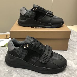 Burberry high quality Striped Casual Shoes Men Women Vintage Sneakers Platform Training Suede leather check sneakers SH056