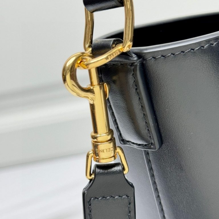 CELINE High Quality Bucket Bag Long Shoulder Strap Handbag Crossbody Bag Metal Logo Black Brown 28x24x16cm LB109 (3)