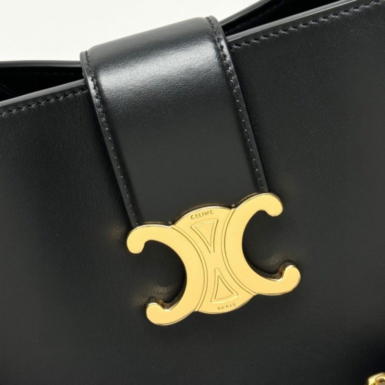 CELINE High Quality Bucket Bag Long Shoulder Strap Handbag Crossbody Bag Metal Logo Black Brown 28x24x16cm LB109 (4)