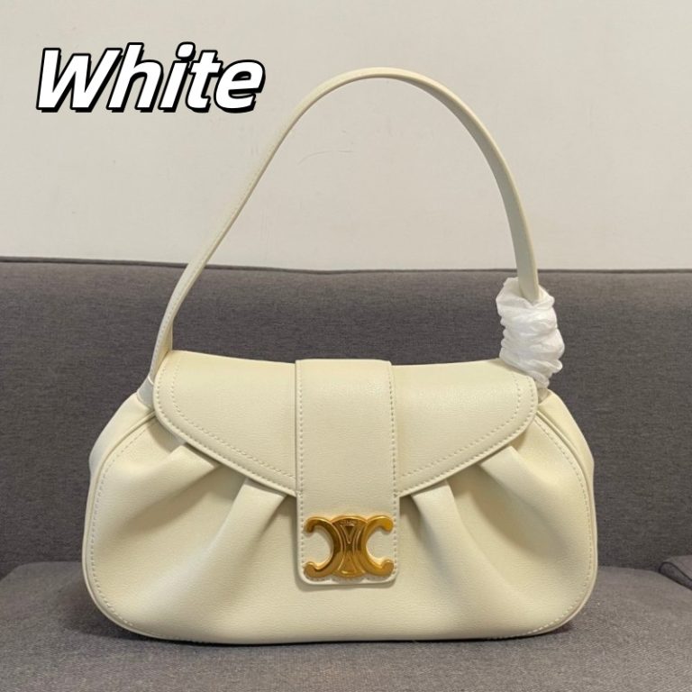 CELINE High Quality Polly Baguette Bag Cowhide Sheepskin Lining Flap Soft Pleated Handbag Shoulder Bag 33x19x9cm LB115 (1)