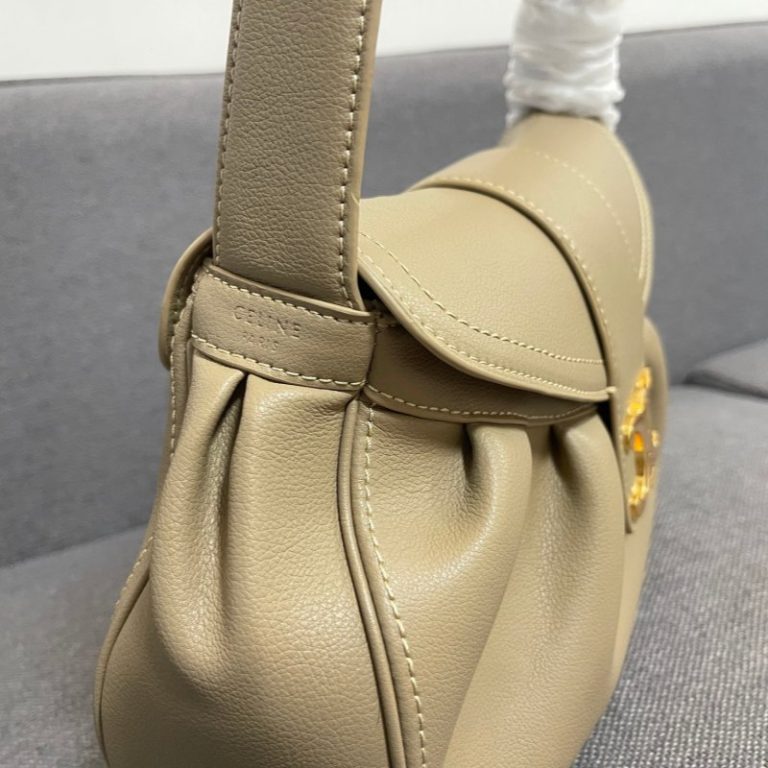 CELINE High Quality Polly Baguette Bag Cowhide Sheepskin Lining Flap Soft Pleated Handbag Shoulder Bag 33x19x9cm LB115 (3)