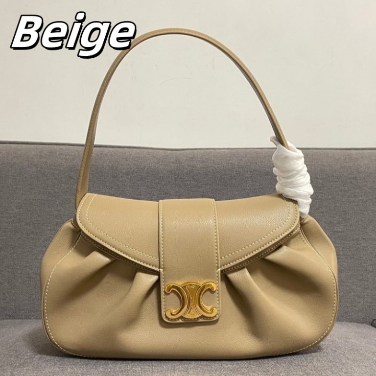 CELINE High Quality Polly Baguette Bag Cowhide Sheepskin Lining Flap Soft Pleated Handbag Shoulder Bag 33x19x9cm LB115 (5)