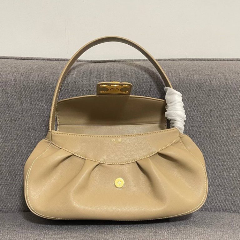 CELINE High Quality Polly Baguette Bag Cowhide Sheepskin Lining Flap Soft Pleated Handbag Shoulder Bag 33x19x9cm LB115 (8)