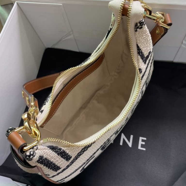 CELINE High Quality Single Shoulder Crescent Bag Underarm Bag Zipper Letter Woven 24x13cm LB119 (4)