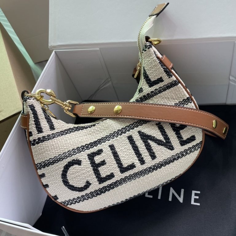 CELINE High Quality Single Shoulder Crescent Bag Underarm Bag Zipper Letter Woven 24x13cm LB119 (6)