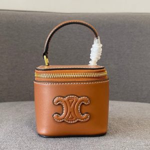CELINE High Quality Square Bag Zipper Mini Leather Handbag Shoulder 12.5×11.5×9cm LB114