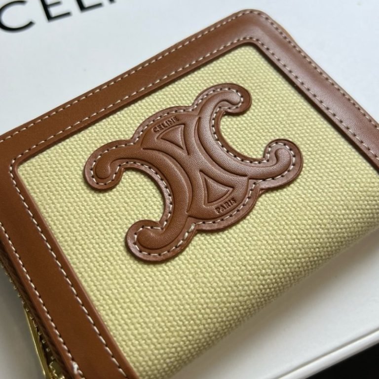 CELINE High Quality TRIOMPHE CUIR Zip Around Wallet Smooth Calfskin 10x9x1cm LB117 (1)