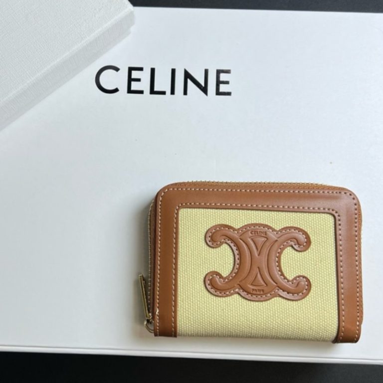CELINE High Quality TRIOMPHE CUIR Zip Around Wallet Smooth Calfskin 10x9x1cm LB117 (2)