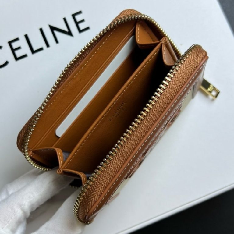 CELINE High Quality TRIOMPHE CUIR Zip Around Wallet Smooth Calfskin 10x9x1cm LB117 (3)