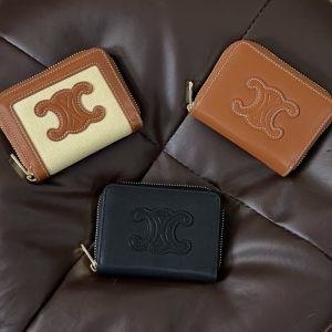 CELINE High Quality TRIOMPHE CUIR Zip Around Wallet Smooth Calfskin 10x9x1cm LB117