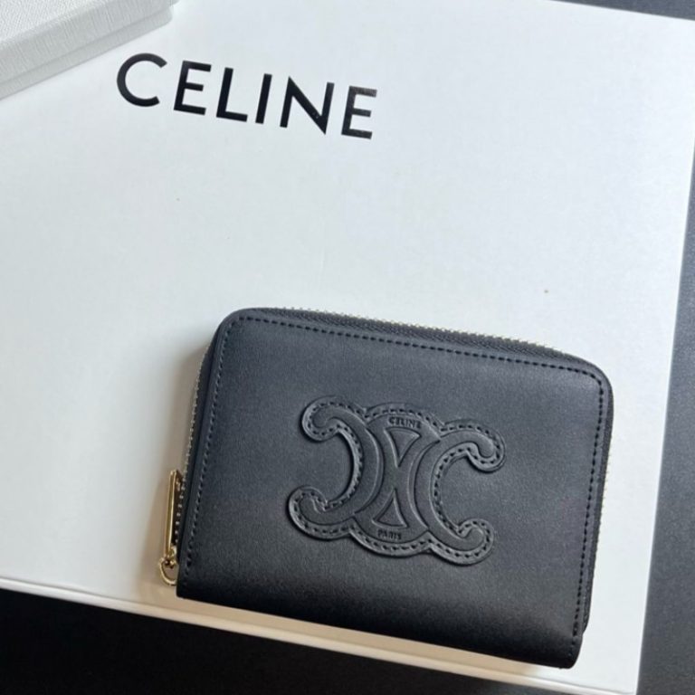 CELINE High Quality TRIOMPHE CUIR Zip Around Wallet Smooth Calfskin 10x9x1cm LB117 (5)
