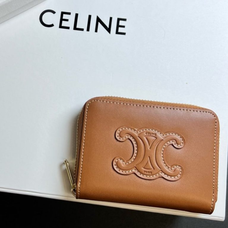 CELINE High Quality TRIOMPHE CUIR Zip Around Wallet Smooth Calfskin 10x9x1cm LB117 (6)