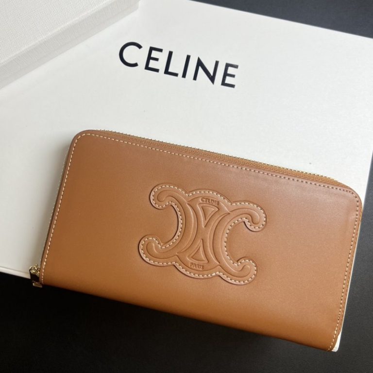 CELINE High Quality TRIOMPHE CUIR Zip Around Wallet Smooth Calfskin 19x10x1cm LB116 (5)