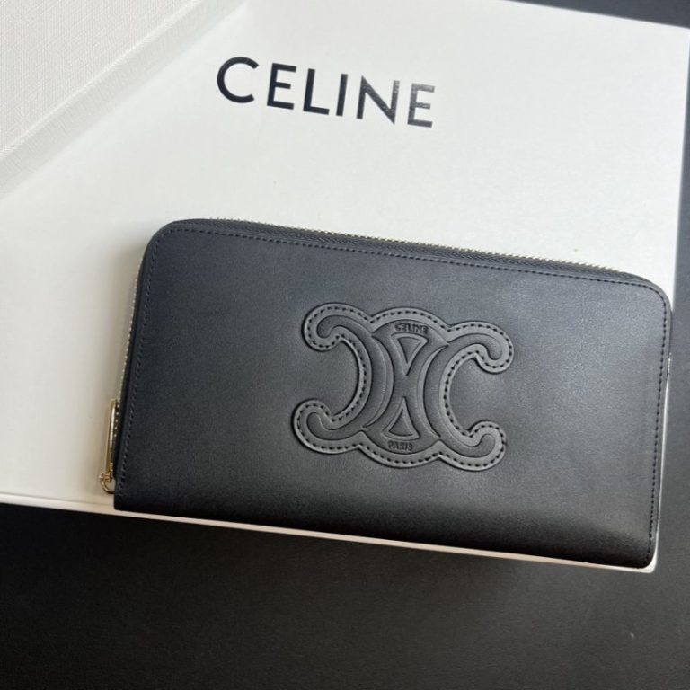 CELINE High Quality TRIOMPHE CUIR Zip Around Wallet Smooth Calfskin 19x10x1cm LB116 (6)