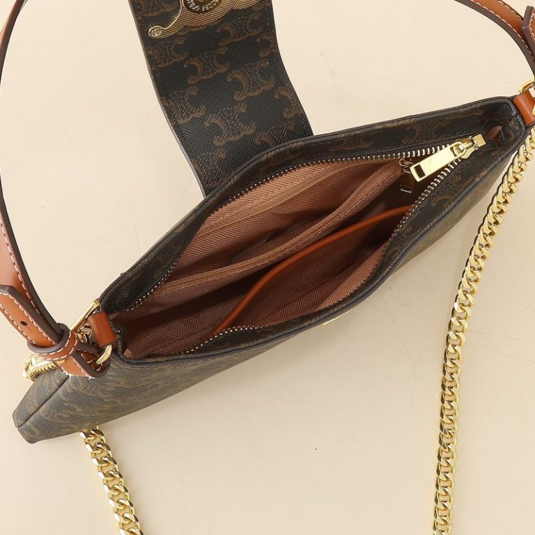 CELINE High Quality Underarm Bag Zipper Small Capacity Chain Crossbody Bag Buckle Letter Print 23x14cm LB112 (10)