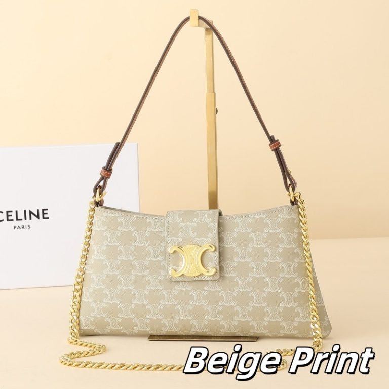 CELINE High Quality Underarm Bag Zipper Small Capacity Chain Crossbody Bag Buckle Letter Print 23x14cm LB112 (12)