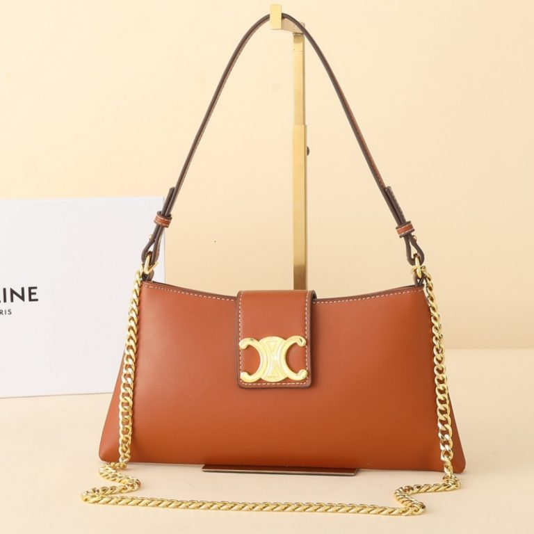 CELINE High Quality Underarm Bag Zipper Small Capacity Chain Crossbody Bag Buckle Letter Print 23x14cm LB112 (2)