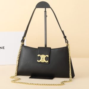 CELINE High Quality Underarm Bag Zipper Small Capacity Chain Crossbody Bag Buckle Letter Print 23x14cm LB112