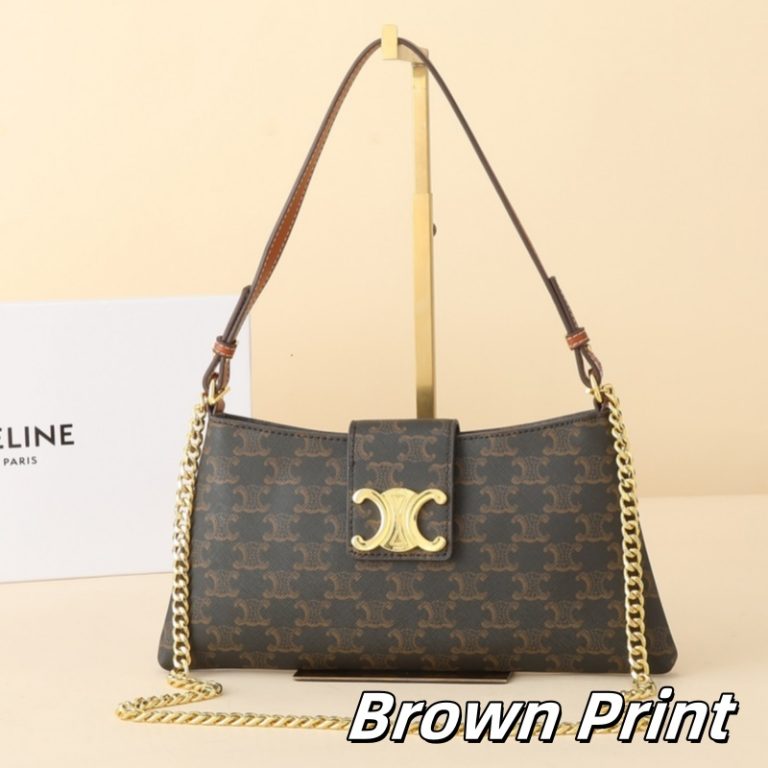 CELINE High Quality Underarm Bag Zipper Small Capacity Chain Crossbody Bag Buckle Letter Print 23x14cm LB112 (6)