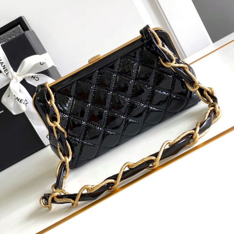 Chanel 24A Clutch With Chain Bag patent crumpled lambskin shiny lambskin gold tone metal-2