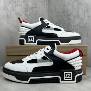 Christian Louboutin Men Women Loubishark leather Black white rivets sneakers SH111
