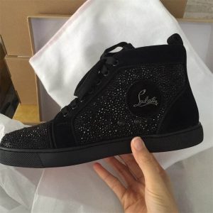 Christian Louboutin high quality Martin Boots Black Suede Mini Short Boots Black Diamonds On Surface SH038
