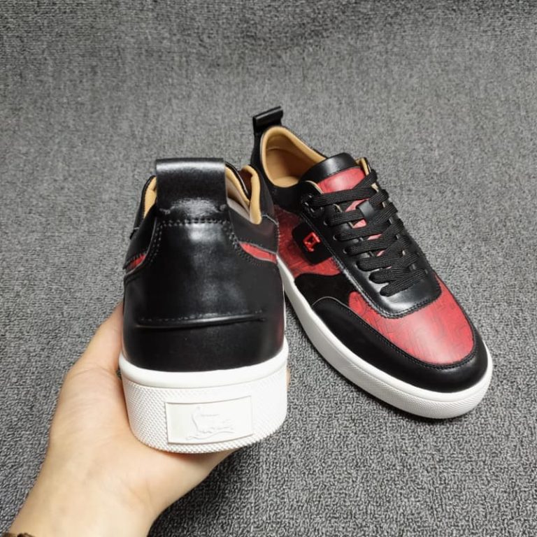 Christian Louboutin top quality suede calf black red contrast sneaker spikes3