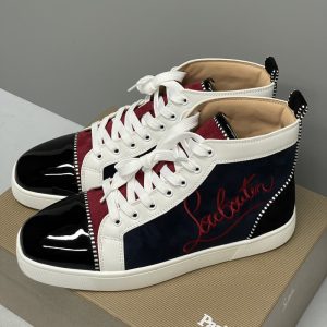 Christian Louboutin Men Patent Leather Sneakers High Top Suede Dress Shoes SH099