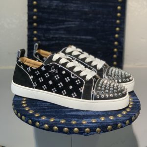Christian Louboutin women studded neakers Men black leather platform dress shoes SH060
