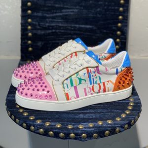 Christian Louboutin's women Spike Accents Patent Leather Sneakers men dress shoes SH058