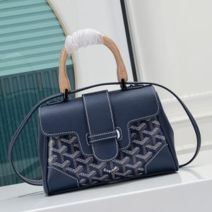 Goyard Best Quality Leather Mini Saigon With Wooden Handle Flap 20x8x15cm LB173