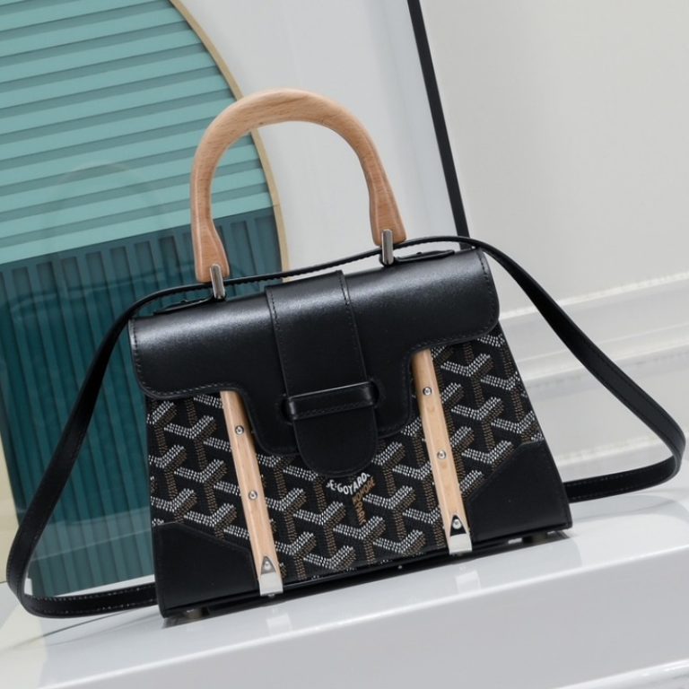 Goyard Best Quality Leather Saigon Mini Wooden Handle Handbag Crossbody Shoulder Strap 22x14x9cm LB174 (1)