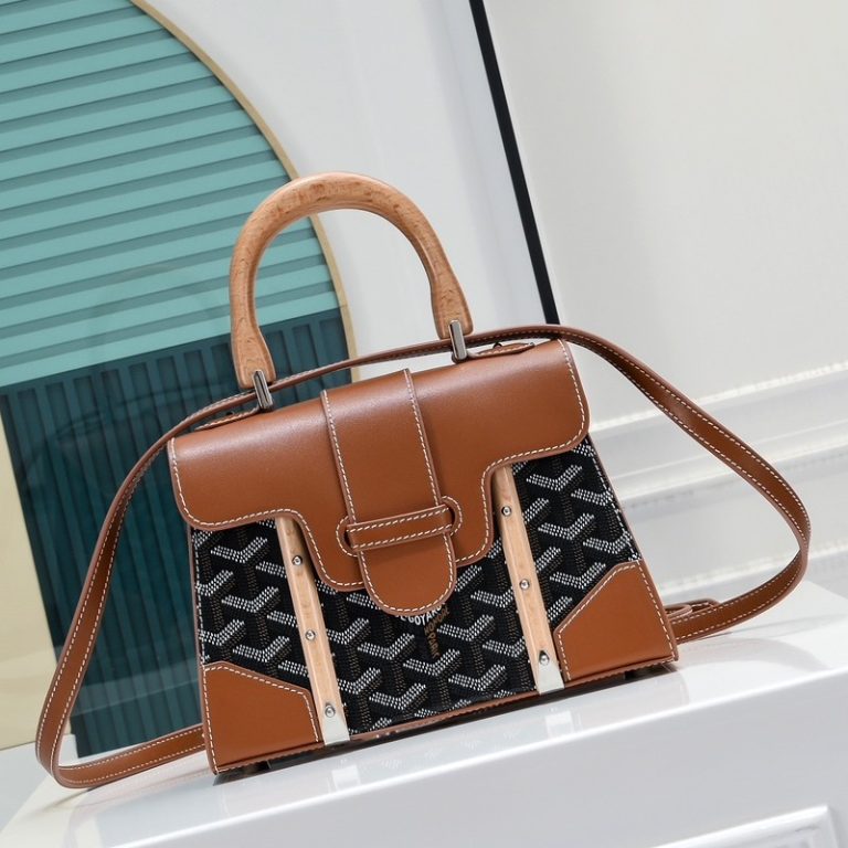 Goyard Best Quality Leather Saigon Mini Wooden Handle Handbag Crossbody Shoulder Strap 22x14x9cm LB174 (12)