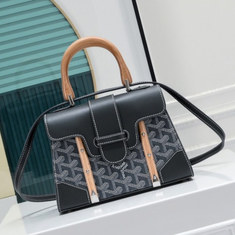 Goyard Best Quality Leather Saigon Mini Wooden Handle Handbag Crossbody Shoulder Strap 22x14x9cm LB174 (13)