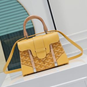 Goyard Best Quality Leather Saigon Mini Wooden Handle Handbag Crossbody Shoulder Strap 22x14x9cm LB174
