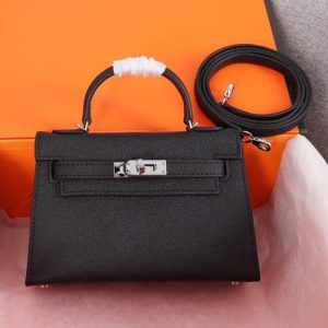 Hermes top quality black women handbag shoulder zipper purse leather handbag 19.5*6.5*13CM LB204