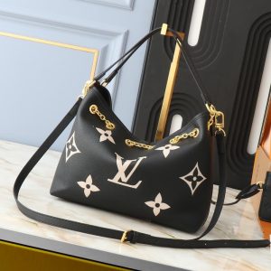 LV Louis Vuitton High quality soft cow leather Snowflake texture design hand bill Shoulder Bag Black White Brown 28*20*11.5CM LB149