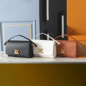 LV Louis Vuitton High quality soft cow leather Snowflake texture design handbag Black White Brown 27*19*9CM LB148