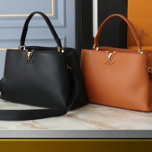 LV Louis Vuitton high quality cattle leather snowflake texture design pure ribbon metal logo 38*23*16CM LB153