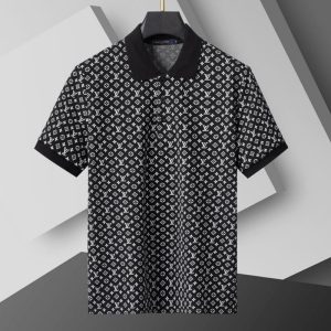 Louis Vuitton Dark Business Wear Embroidered Collar Detail Short Sleeve Polo Shirt Men T-Shirt FZ292