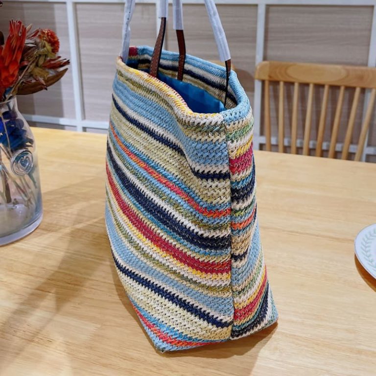 MiuiMiui Letters Printed Color Stripe Straw Bag-2